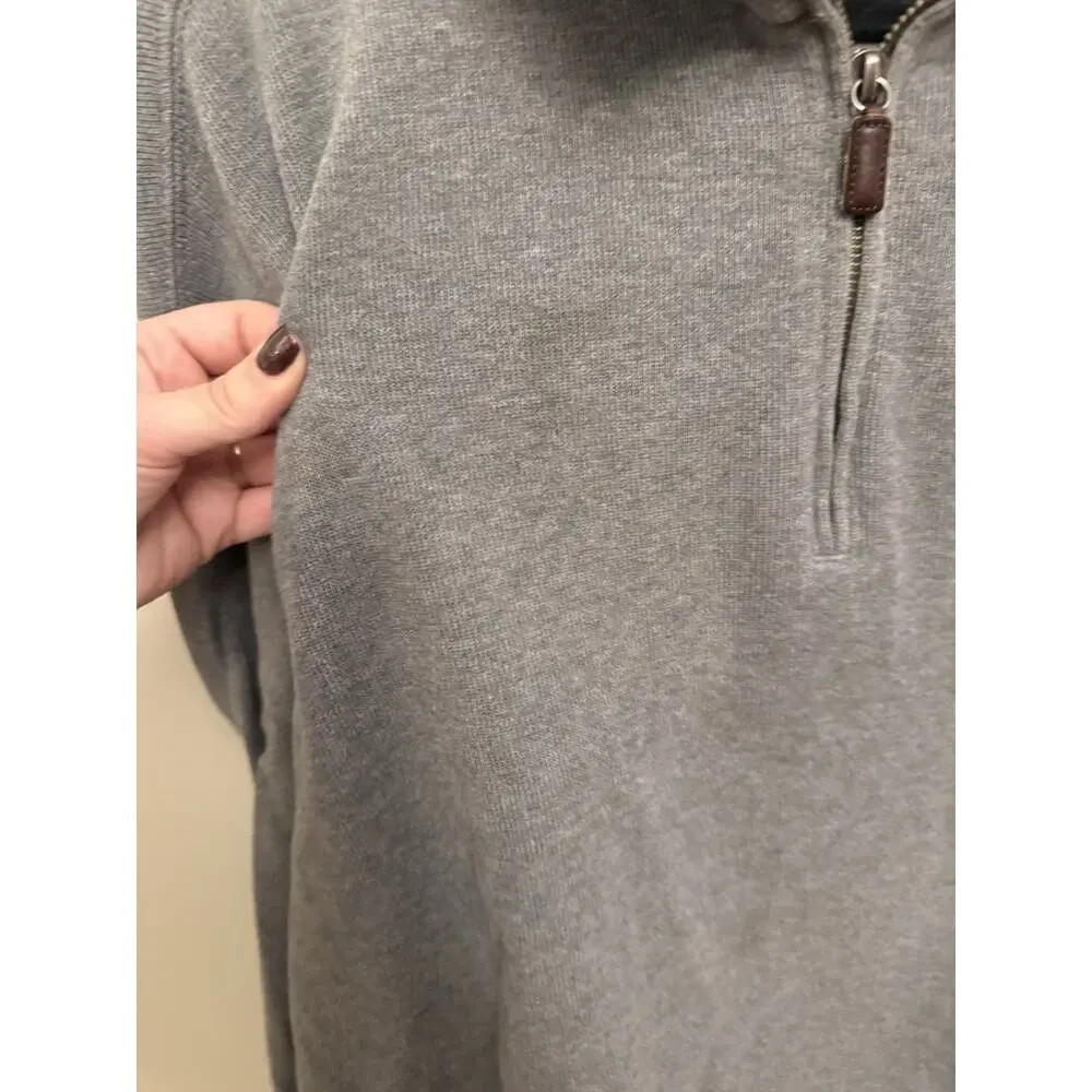 Polo Ralph Lauren Sweater Mens XLT TALL Gray Cotton Knit Quarter Zip READ